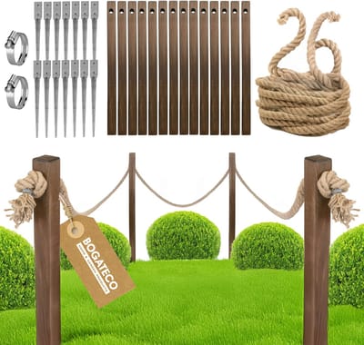 BOGATECO houten hek met jute touw | Zeilhek 26 m | 13 verschillende lengtes | Inclusief montagekit