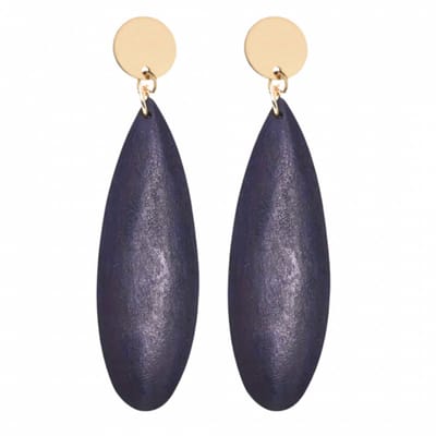 Clip oorbellen -Luci- blauw hout -goudkleurig- geen gaatje- Charme Bijoux