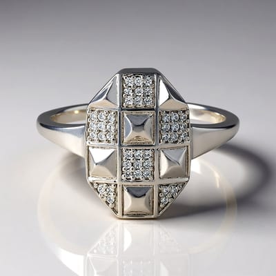 Cavill - Zilveren ring 925 Sterling zilver - 42 Cambodjaanse zirkonen 0 279 ct - Geometrisch schilddesign - Elegante damesring