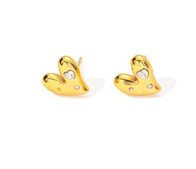 Lajetti - Hartjes Studs met Diamantjes Oorbel Goudkleurig Dames Oorbellen - Stainless Steel Gold Plated - Oorstekers