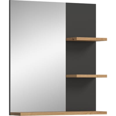 Furnilux Moderne spiegelkast met opbergplanken basalt en houtlook 63x73 cm