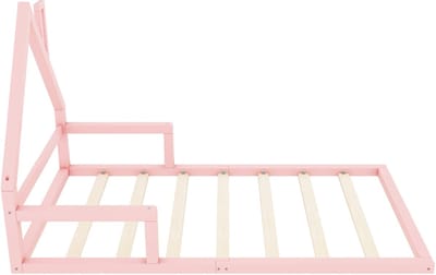 90x200 cm kinderbed - vlak bed - huisvorm - massief hout - roze - zonder matras