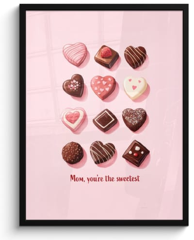 Poster in lijst - Fotolijst 50x70 cm - Posters - Chocolaatjes - Hartvormig - Liefste - Posterlijst zwart - Decoratie - Wanddecoratie woonkamer - Muurdecoratie slaapkamer