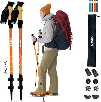 Trekkingstokken Wandelen - Wandelstokken Carbon - Ondersteuning Trails - 100% Koolstofvezel - 24-54 inch - Zonsondergang Oranje