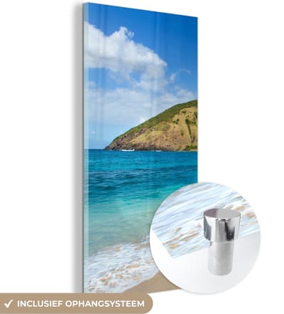 MuchoWow® Glasschilderij 20x40 cm - Schilderij acrylglas - Zee - Tropisch - Strand - Planten - Foto op glas - Schilderijen