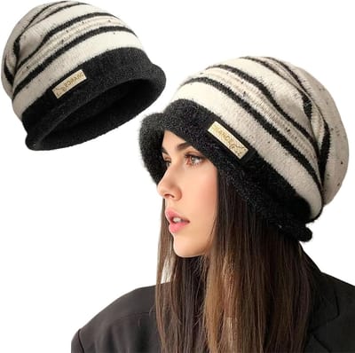 Warme gebreide wintermuts voor dames met krullende randen, perfect voor koude dagen en feestdagen