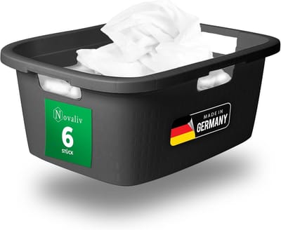 Novaliv Value Set 6X Wasbak met 3 handgrepen 25L Antraciet, Wasboxset Wasemmer Wascontainer voor badkamerwas Vuile was, Wasbakken Wasmand Opbergmand Collector