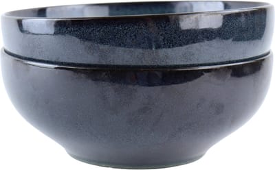 OTIX Saladeschaal - 2 stuks - Diep Serveerbord - Schaal - Blauw - 25cm - Aardewerk - EBONY