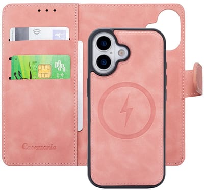 CaseMania Bookcase hoesje geschikt voor iPhone 17 - Effen Roze - Kunstleer - 2-in-1 Magnetisch Uitneembaar Design - Compatible met MagSafe