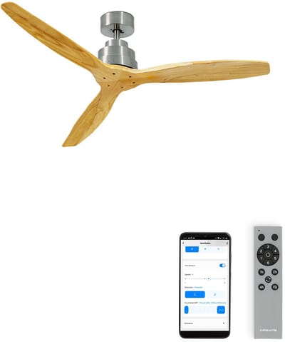 CREATE - Plafondventilator 40W silent Ø132 cm - Met Wifi - Met Afstandsbediening - 6 Snelheden - Timer - Zomer/Winter functie - Níkkel - WIND STYLANCE