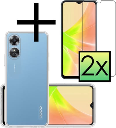 Hoesje - Met 2x Screenprotector - Geschikt voor OPPO A17 - Sterk & Shockproof - Back Cover - Siliconen Case - Telefoon Hoes - Transparant