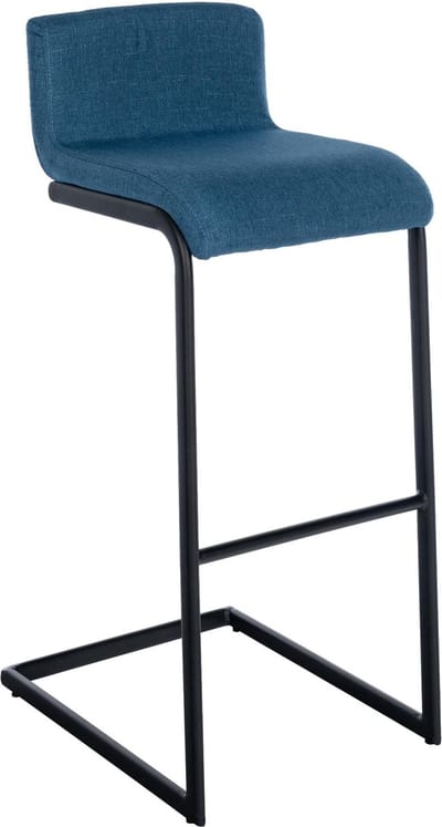 CLP Newport Barkruk - met rugleuning - met zwart roestvrijstalen frame - voetensteun - zwart/blauw