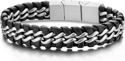 Frank 1967 Leather 7FB-0273 Leren armband met edelstalen sluiting - 21 cm - Zwart
