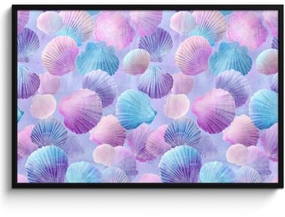 Poster in lijst - Fotolijst 120x80 cm - Posters - Schelpen - Paars - Blauw - Patroon - Posterlijst zwart - Decoratie - Wanddecoratie woonkamer - Muurdecoratie slaapkamer