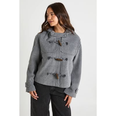 boohoo Dames Hooded Toggle Wol-Look Jas | Grey Marl | Maat: 14