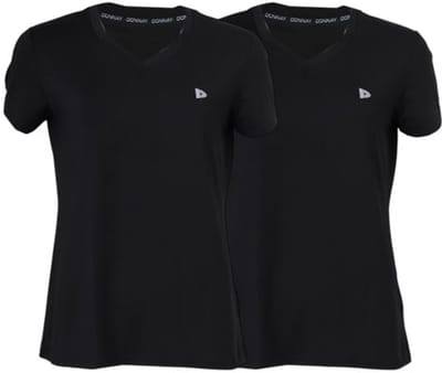 2-Pack Donnay - Sportshirt (Vera) - V-neck T-Shirt - Dames - Black (020) - maat S