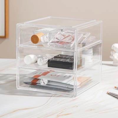 Opbergdoos met laden - Cosmetica Organizer - Bureau Organiseren - Stapelbaar Ontwerp - 17 x 17 x 173 cm - Transparant