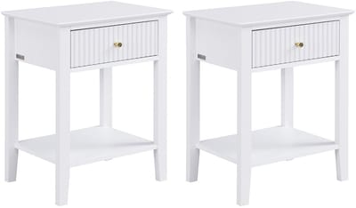 Vente-unique Set van 2 nachtkastjes met 1 lade en 1 plank - MDF - Wit - NIRIVA