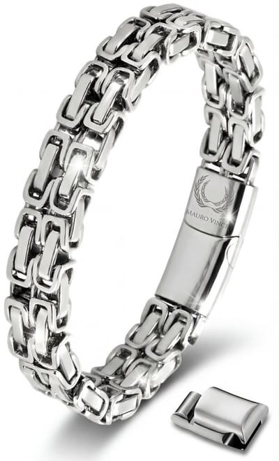 Armband heren staal - Verstelbaar van 19,5cm naar 21cm - Magnetisch armband dames Mauro Vinci® Crypto Byza - Met Mauro Vinci Geschenkverpakking