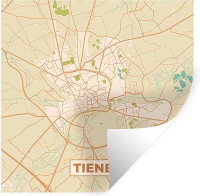 Muurstickers - Sticker Folie - Kaart - Tienen - Plattegrond - Stadskaart - 100x100 cm - Plakfolie - Muurstickers Kinderkamer - Zelfklevend Behang XXL - Zelfklevend behangpapier - Stickerfolie