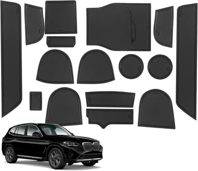 Anti-slip matten voor BMW X3 G01, X4 G02 en iX3 - Rubber mat voor middenconsole, bekerhouder en deurpluggen (Zwart) - Perfecte pasvorm en bescherming
