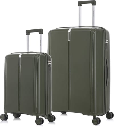 TRAVELERZ - Valencia - 2 Delig kofferset - Handbagage 42L & Grote koffer 97L - Polypropyleen - Harde schaal - Cijferslot - Lichtgewicht - Flexibel - Duurzaam - Dubbele wielen - Spinner wielen - Legergroen - Groen