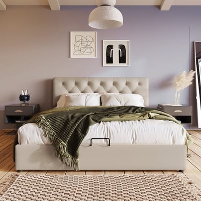 KOMHTOM Tweepersoonsbed 140x200 cm Chest bed Hydraulisch gestoffeerd bed Verstelbaar hoofdeinde met opbergruimte