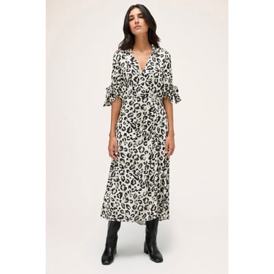 Motivi Flowing Dress With Animal Print Beige Maat: 36 | Midi Jurken Outlet | Dames | Beige