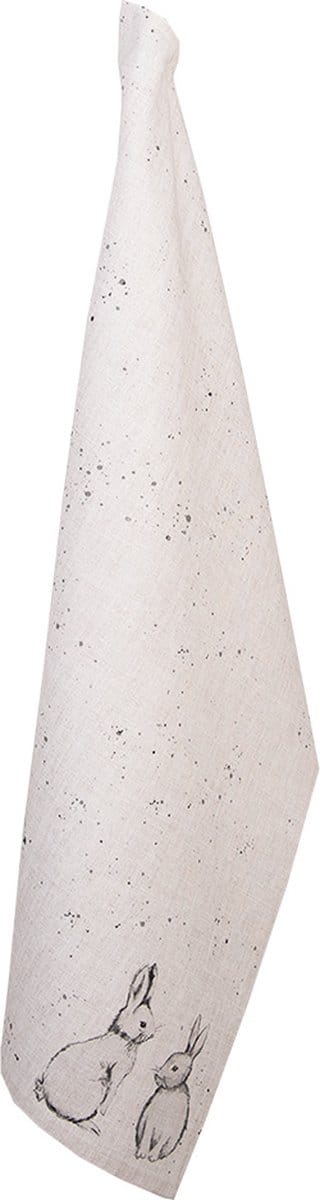 Clayre & Eef Theedoek 50x70 cm Beige Grijs Katoen Konijn