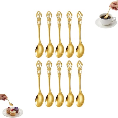 10 stuks - Koffielepels - Roestvrijstalen koffielepels - Vintage theelepels van 13 cm - Roerlepels met Europees design - Gemakkelijk schoon te maken dessertlepels - Geschikt voor bruiloften, feesten, thuis, banketten, keukens en restaurants