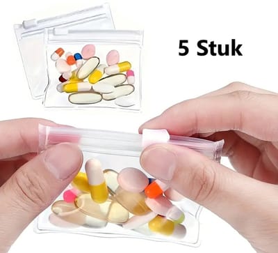 Set Van 5 Herbruikbare Medicijntasjes I Sieraden Zakjes I Medicijnhouder I Medicijnopslag I Opbergzak / Reiszakjes I Luchtdichte Sluiting I Transparant
