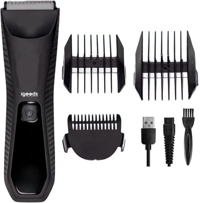 Igoods Baardtrimmer - Waterdichte Baardtrimmer - Tondeuse - Lichaamstrimmer - Scheerapparaat - Voor Mannen - 3 Opzetstukken - Oplaadbaar - Zwart