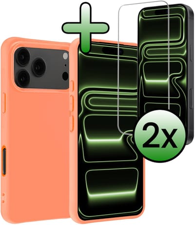 Hoesje Met 2x Screenprotector - Geschikt voor iPhone 17 Pro / 18 Pro - Sterk & Shockproof - Back Cover - Siliconen Case - Telefoon Hoes - Perzik
