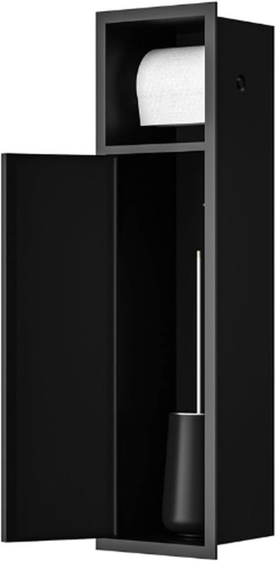 Thuys – Inbouwkastmodule Van Roestvrij Staal Voor Toiletborstelset – Met Schuifdeur – 63 X 15 X 15 Cm – Zwart