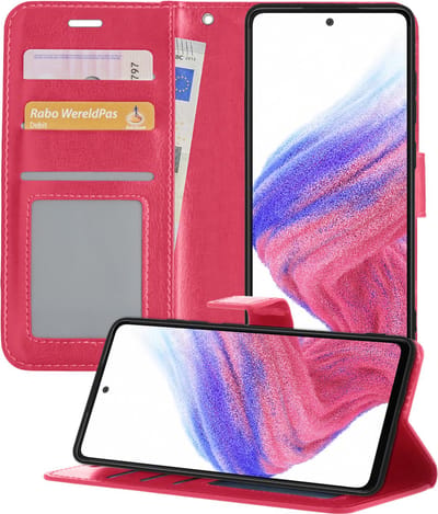 Hoesje - Geschikt voor Samsung Galaxy A53 - Luxe Bookcase - Walletcase Hoes - Portemonnee - Cover - Telefoonhoes - Donkerroze