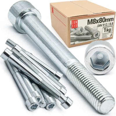 LUN FIX - Zylinderkopfschroeven M8 x 80 mm - 25 stuks - DIN 912 - Vol draad - Staal verzinkt