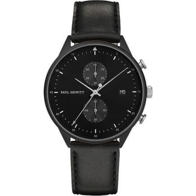 Paul Hewitt PH Watch Chrono Line Black IP Black/SS Leather Black 42mm PH-C-B-BSS-2M