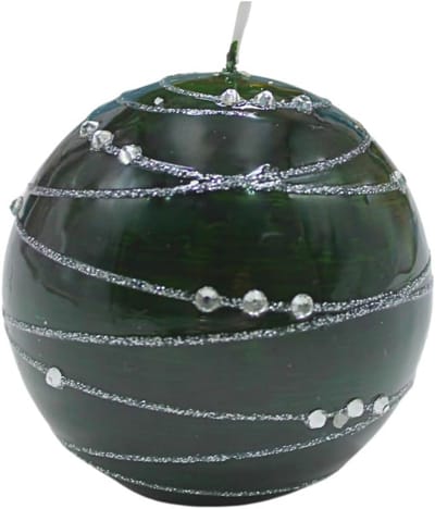 Elegante Bol Kaars Donkergroen 8 cm met Zilveren Strepen - Decoratieve Sfeermaker