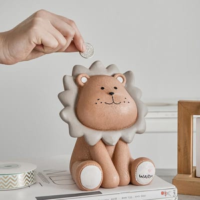leeuw spaarpot Cartoon Schattig Creatief Spaarpot kinderen kind spaarvarken kinderkamer Schattig Cadeau Spaardoos Dier huis Beeldjes beige