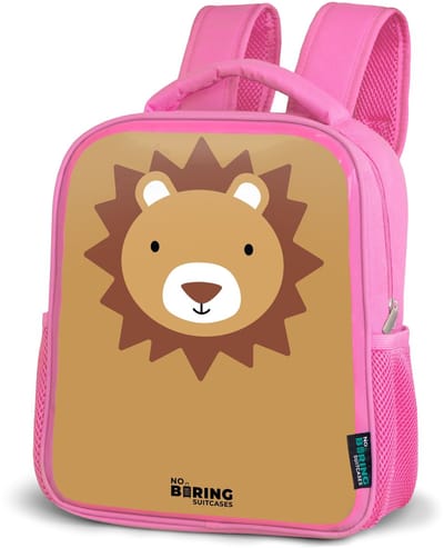 NoBoringSuitcases.com® - Rugzak roze - Schooltas meisjes - Bruine leeuw dierenportret - Kinder rugtas meisje - Boekentas kind - Kinderrugzak voor school - Schoolrugzak