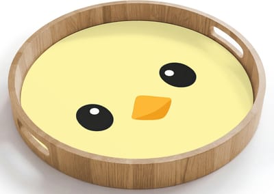 Dienblad rond 40x40 cm - Schootdienblad hout - Kuiken - Vrolijk - Geel - Minimalistisch - Borrelplank rechthoek - Plateau houten dienbladen