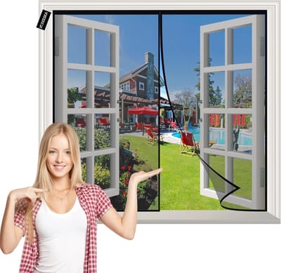 Vliegenhorren voor Ramen - Horren Raam - Insecten Buiten Houden - Automatisch Sluitend - 60x85cm - Zwart