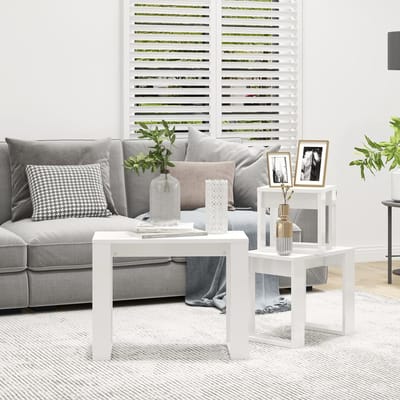 vidaXL - 3-delige - Tafeltjesset - bewerkt - hout - hoogglans - wit