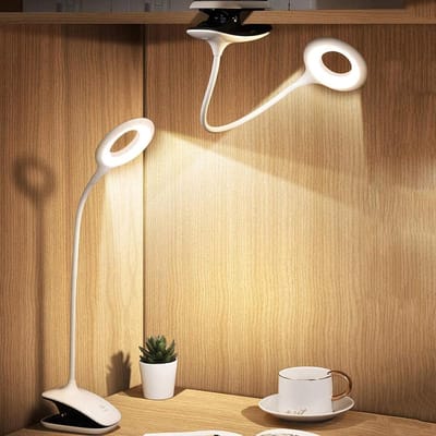 Klemlampen - LED Leeslamp Clip Kantoorlamp voor Kinder met Flexibele Hals USB Opladen E-readers Studie Werk, Wit