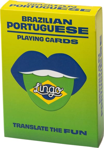 Lingo - Braziliaans Portugees speelkaarten- playingcards- talen leren- Brazilian Portuguese- jong en oud-woordenschat- woordenschat- Leer Portugeese woordenschat op een leuke en gemakkelijke manier- 52 essentiële vertalingen- Leren- reizen- spelen