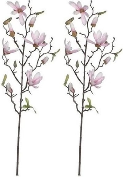 Mica Decorations Kunstbloemen - 2x - magnolia tree - lichtroze - 80 cm - siertakken - boeket - stelen