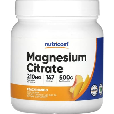 Nutricost, Citrate de Magnésium, Saveur Pêche Mangue, 500g (17.9oz)