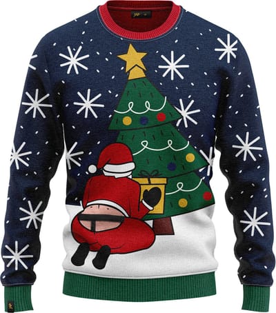 JAP Christmas Interactieve Kersttrui (maat S) - 100% Gerecycled - Kriebelt niet - Kerstcadeau volwassenen - Foute Kersttrui dames en heren - Santastring - Blauw