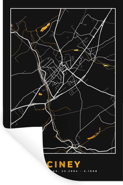 Muurstickers - Sticker Folie - Stadskaart - Plattegrond - Ciney - Goud - Kaart - 20x30 cm - Plakfolie - Muurstickers Kinderkamer - Zelfklevend Behang - Zelfklevend behangpapier - Stickerfolie