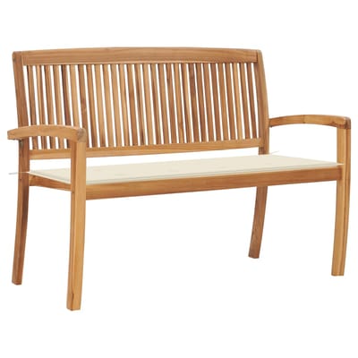 vidaXL - Tuinbank - stapelbaar - met - kussen - 128,5 - cm - massief - teakhout